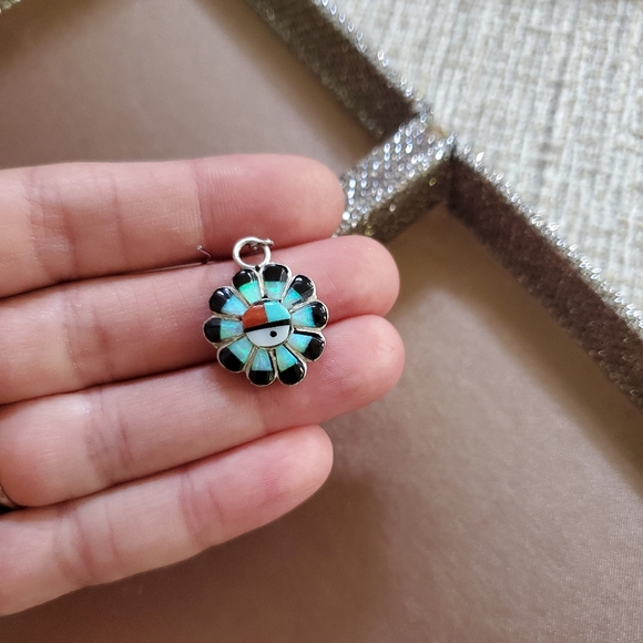 Vintage Zuni Sterling Inlay Opal Earrings - Picture 5 of 8